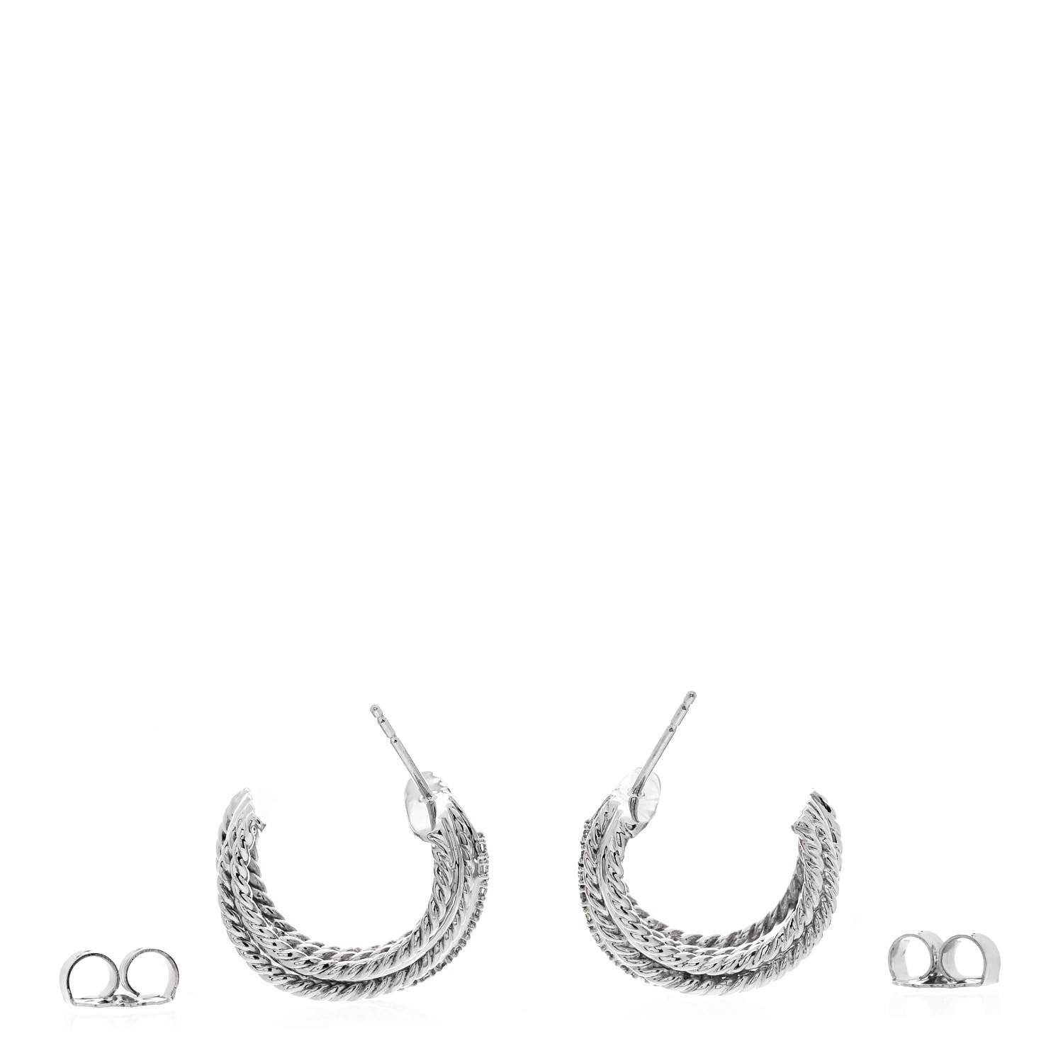 David Yurman Sterling Silver Diamond 11mm Crossover Cable Hoop Earrings 3 of 4