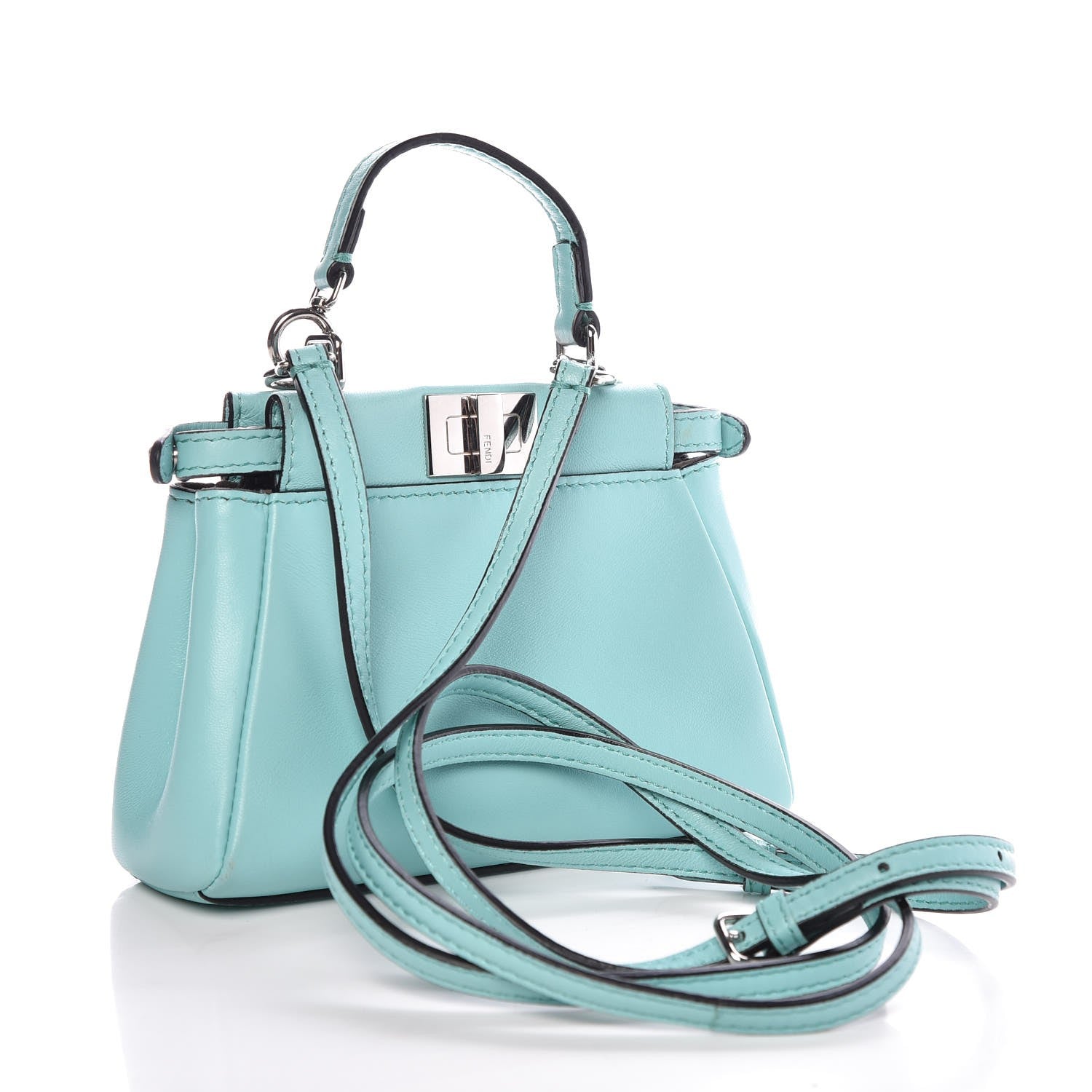 Fendi Shiny Nappa Micro Peekaboo Iconic Satchel Turchese Egiz 3 of 8