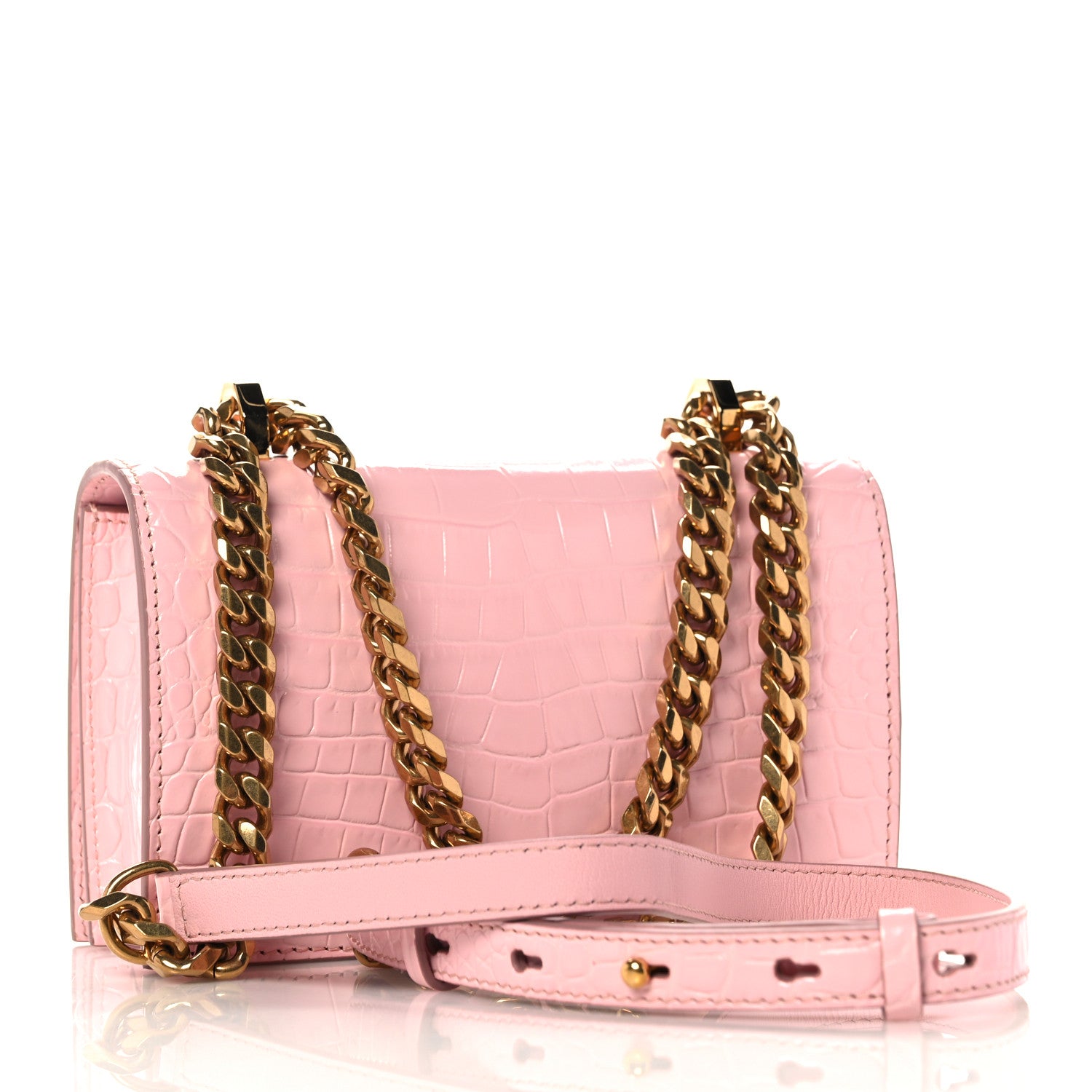 Alexander McQueen Calfskin Crocodile Embossed Knuckle Shoulder Bag Light Pink 3 of 10
