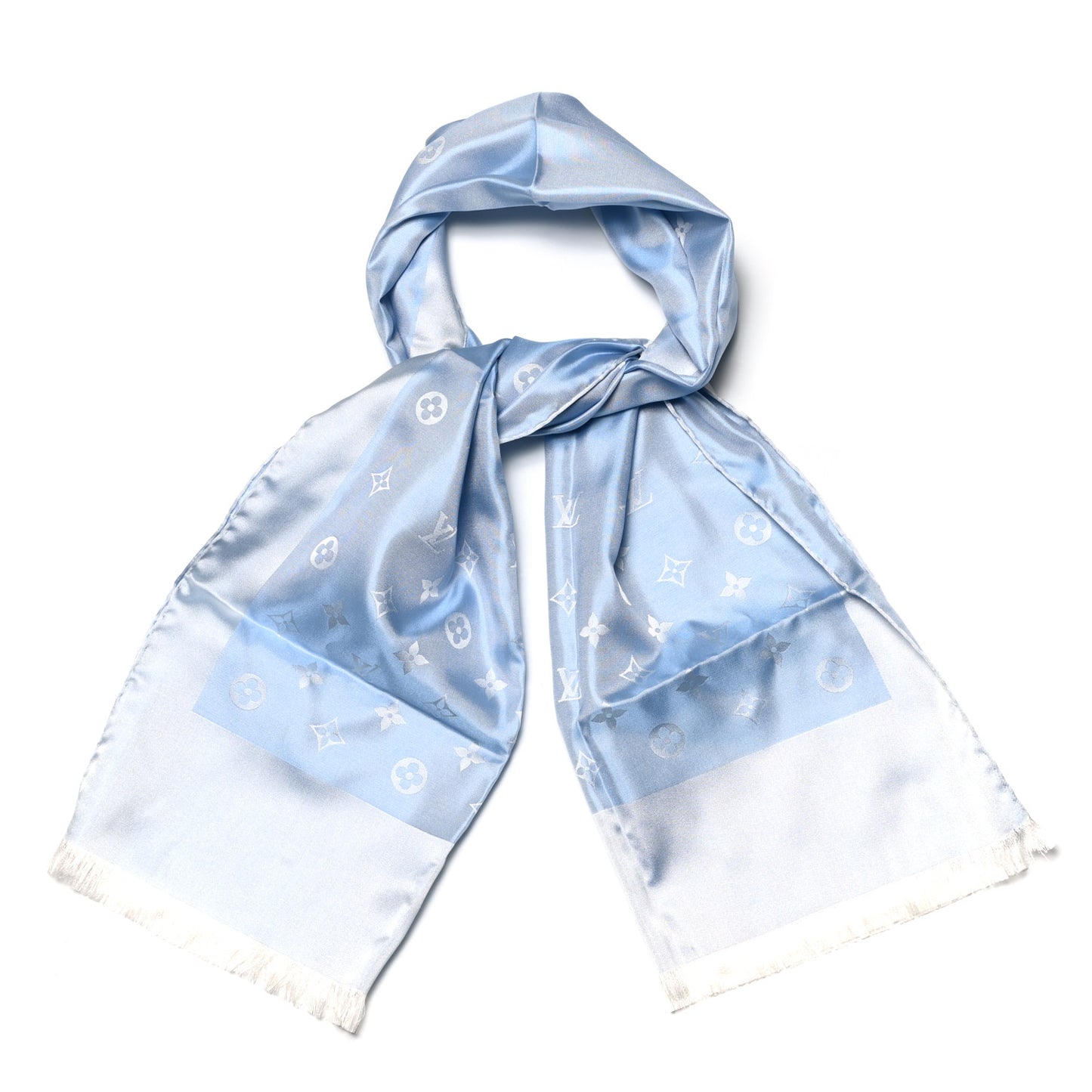 Silk Monogram Scarf Stole Blue