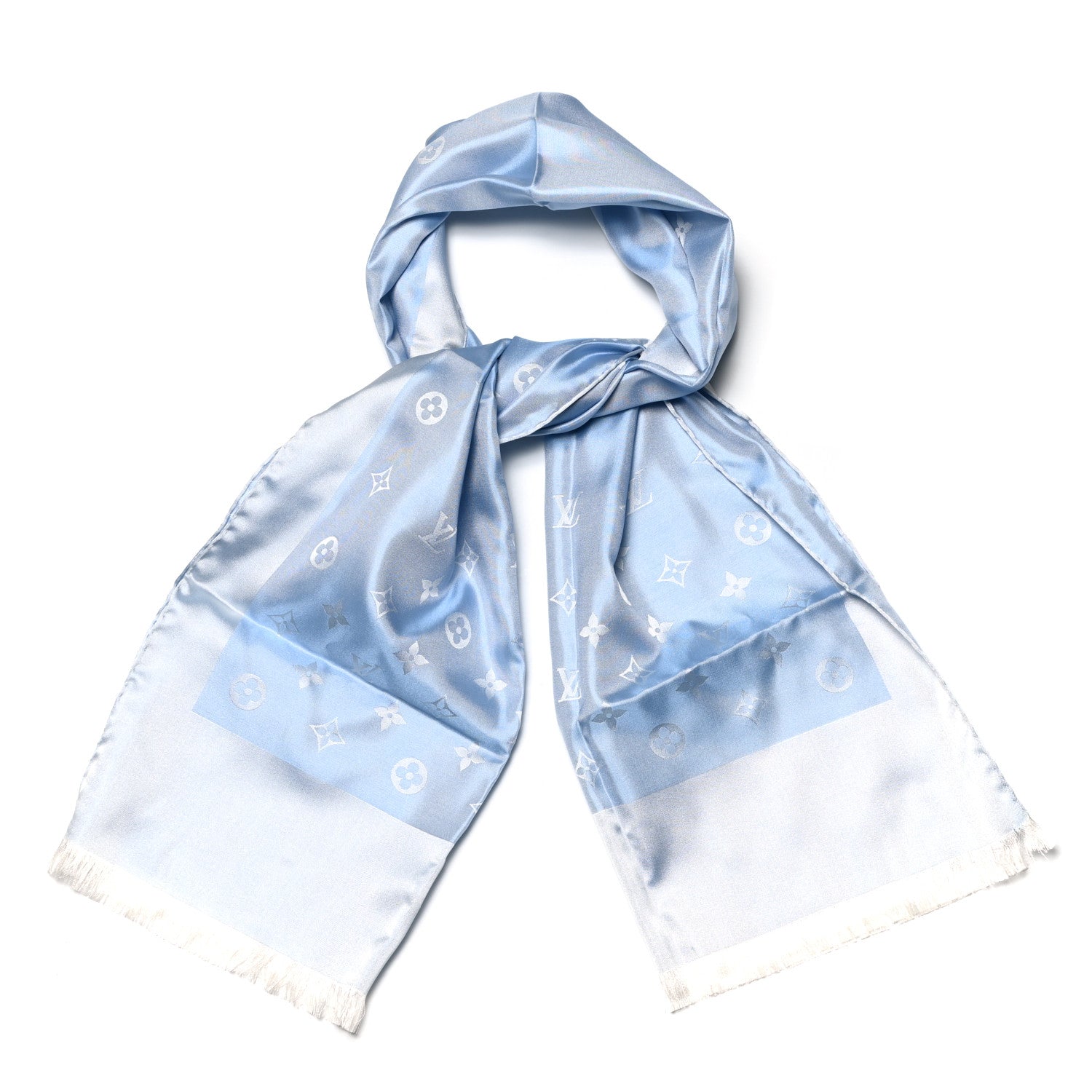 Louis Vuitton Silk Monogram Scarf Stole Blue 1 of 4