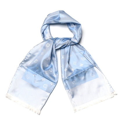 Louis Vuitton Silk Monogram Scarf Stole Blue 1 of 4