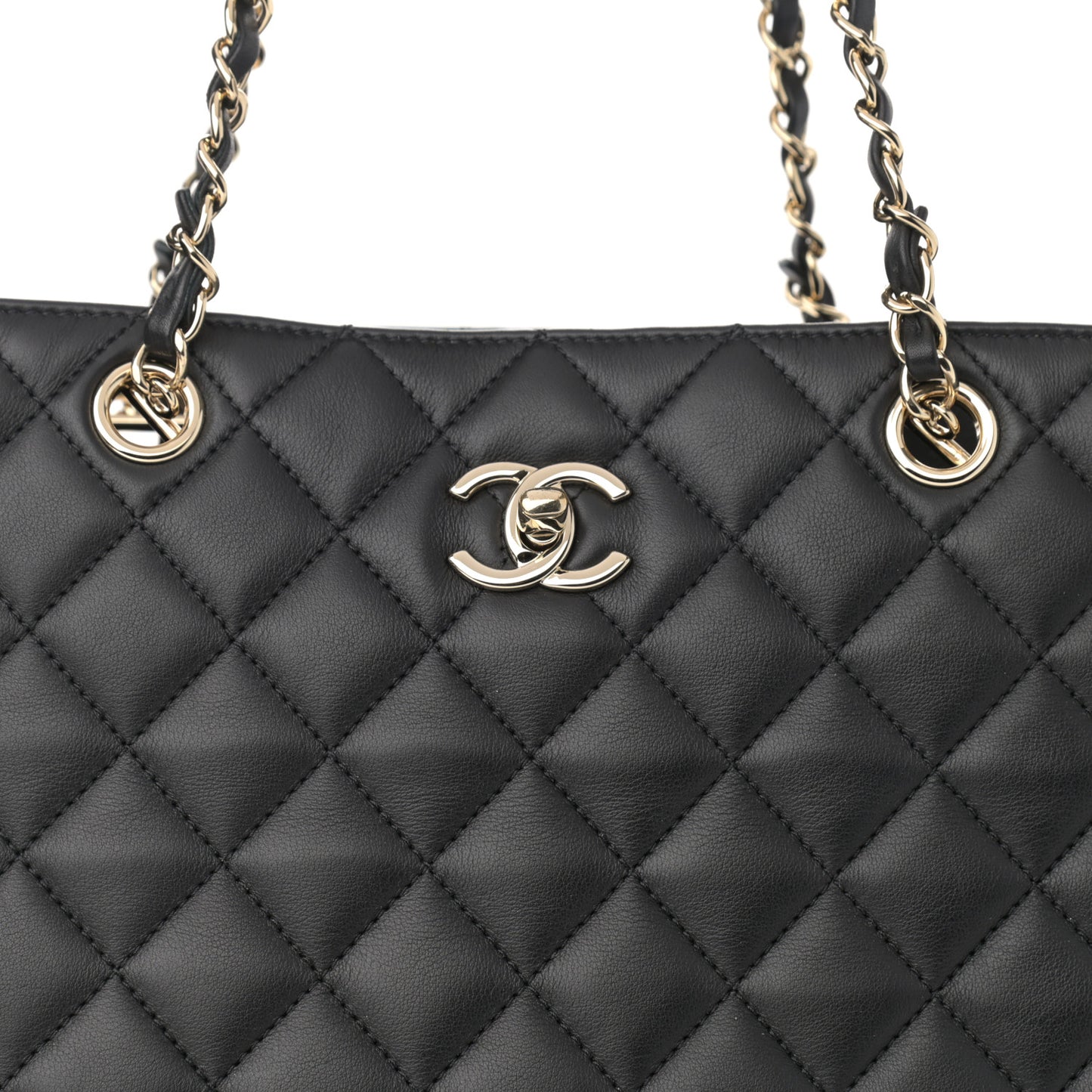Lambskin Quilted Large Classic Shopping Tote Black
