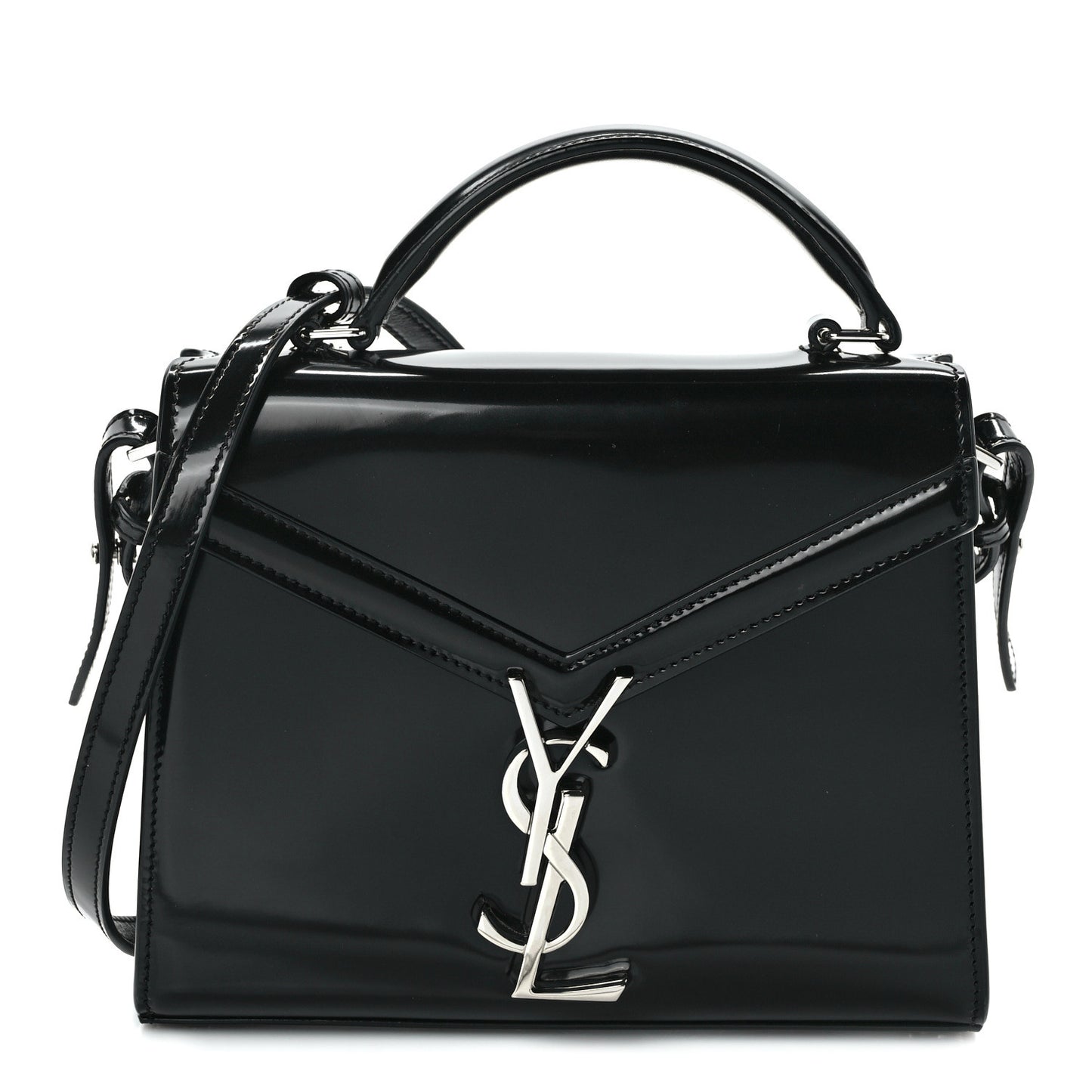 Glazed Calfskin Mini Classic Monogram Cassandra Top Handle Black