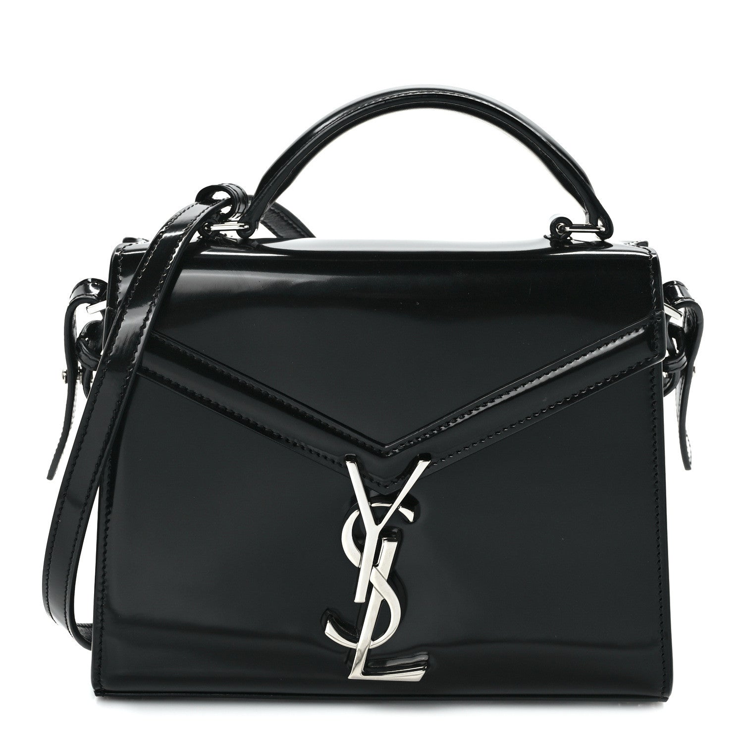 Saint Laurent Glazed Calfskin Mini Classic Monogram Cassandra Top Handle Black 1 of 14