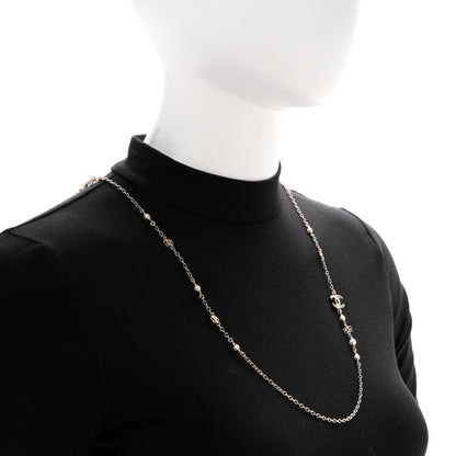 Chanel Crystal Pearl CC Flower Charms Long Necklace Light Gold 2 of 5