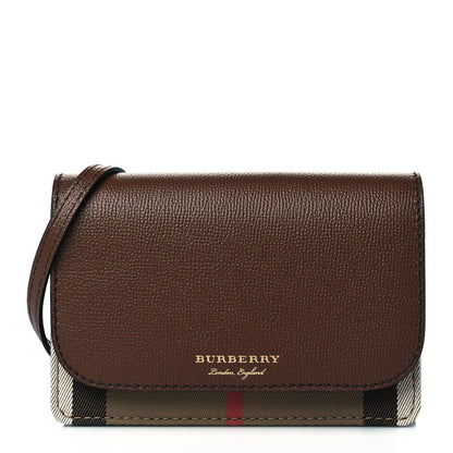 Burberry Grained Calfskin House Check Tartan Mix Hampshire Wallet On Chain Tan 1 of 10