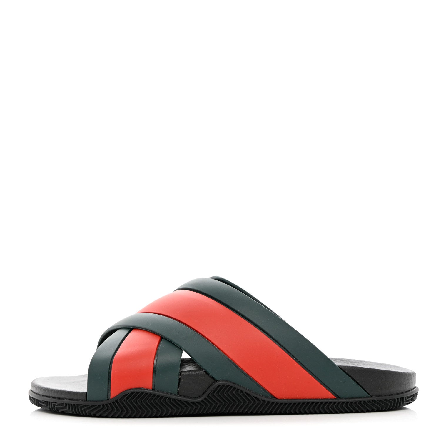 Gucci Rubber Web Mens Criss Cross Slide Sandals 10 Green Red 1 of 8