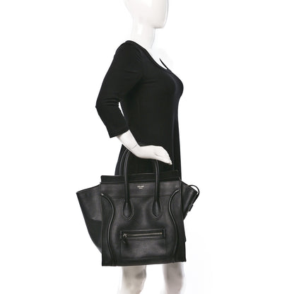 Celine Drummed Calfskin Mini Luggage Black 2 of 11