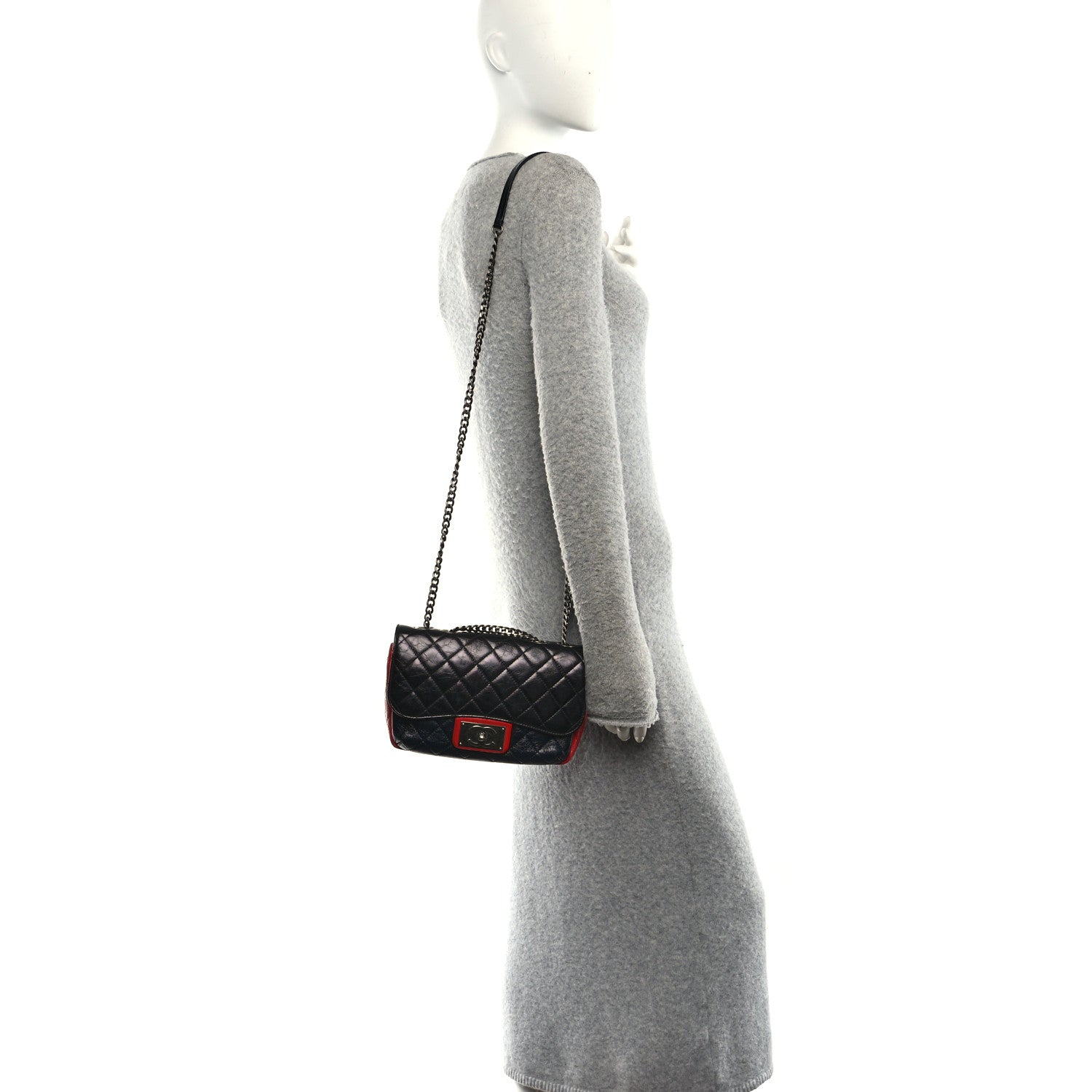 Chanel Shiny Goatskin Quilted Tri-Color Flap Black Red Navy 2 of 10