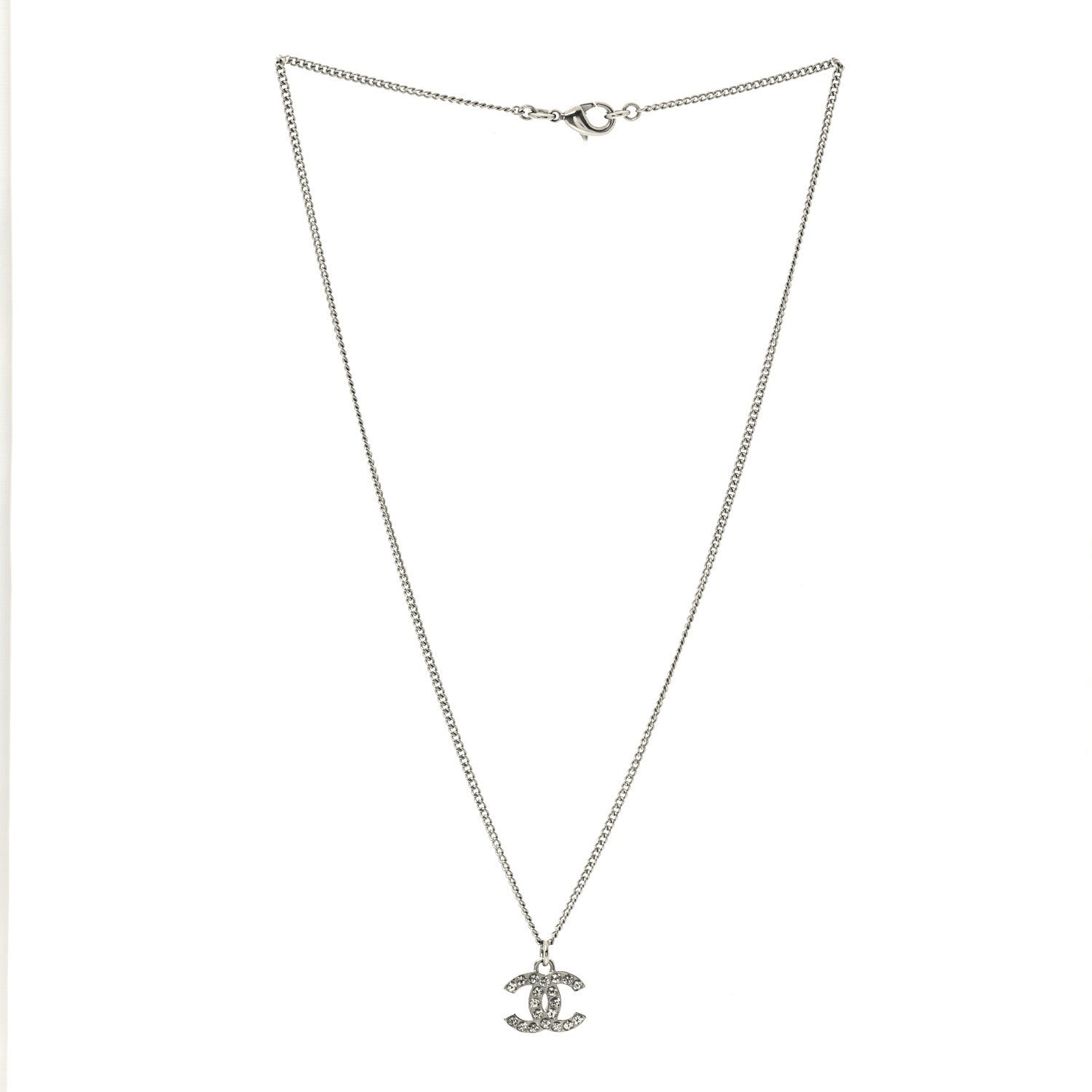Chanel Crystal Timeless CC Necklace Silver 3 of 5