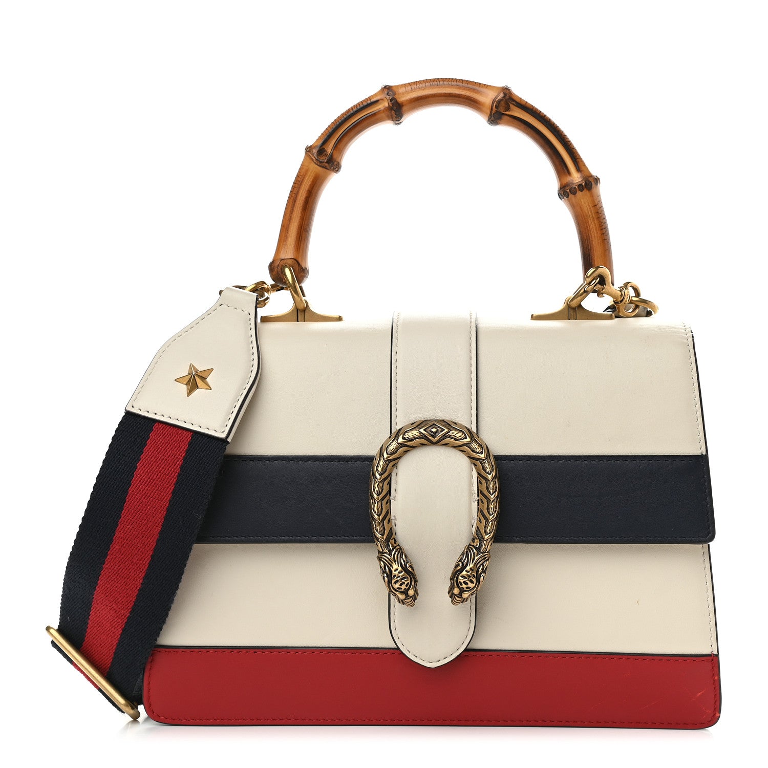 Gucci Calfskin Bamboo Web Medium Dionysus Top Handle Bag White Blue Hibiscus Red 1 of 11