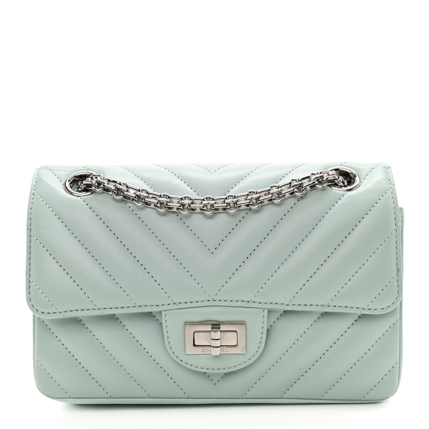 Aged Calfskin Chevron Quilted 2.55 Reissue Mini Flap Light Blue