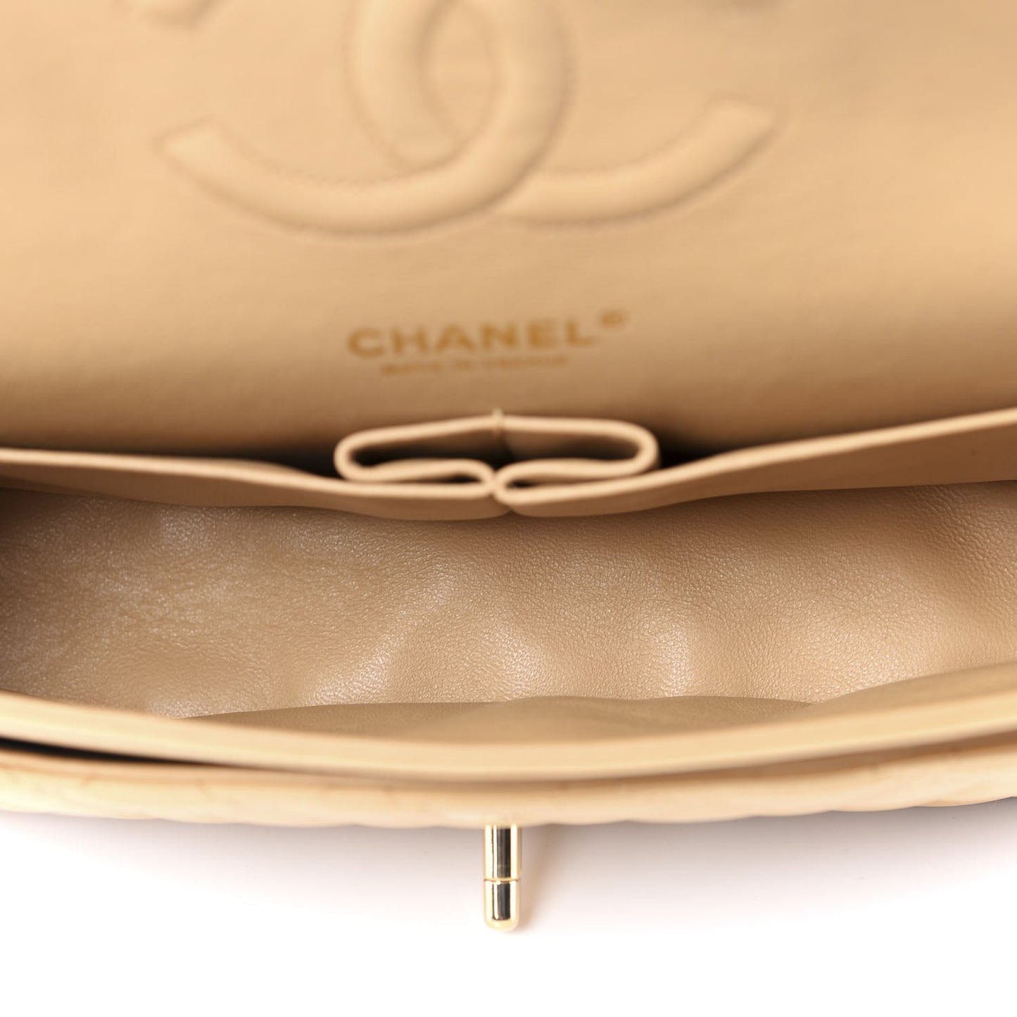 Lambskin Quilted Medium Double Flap Beige