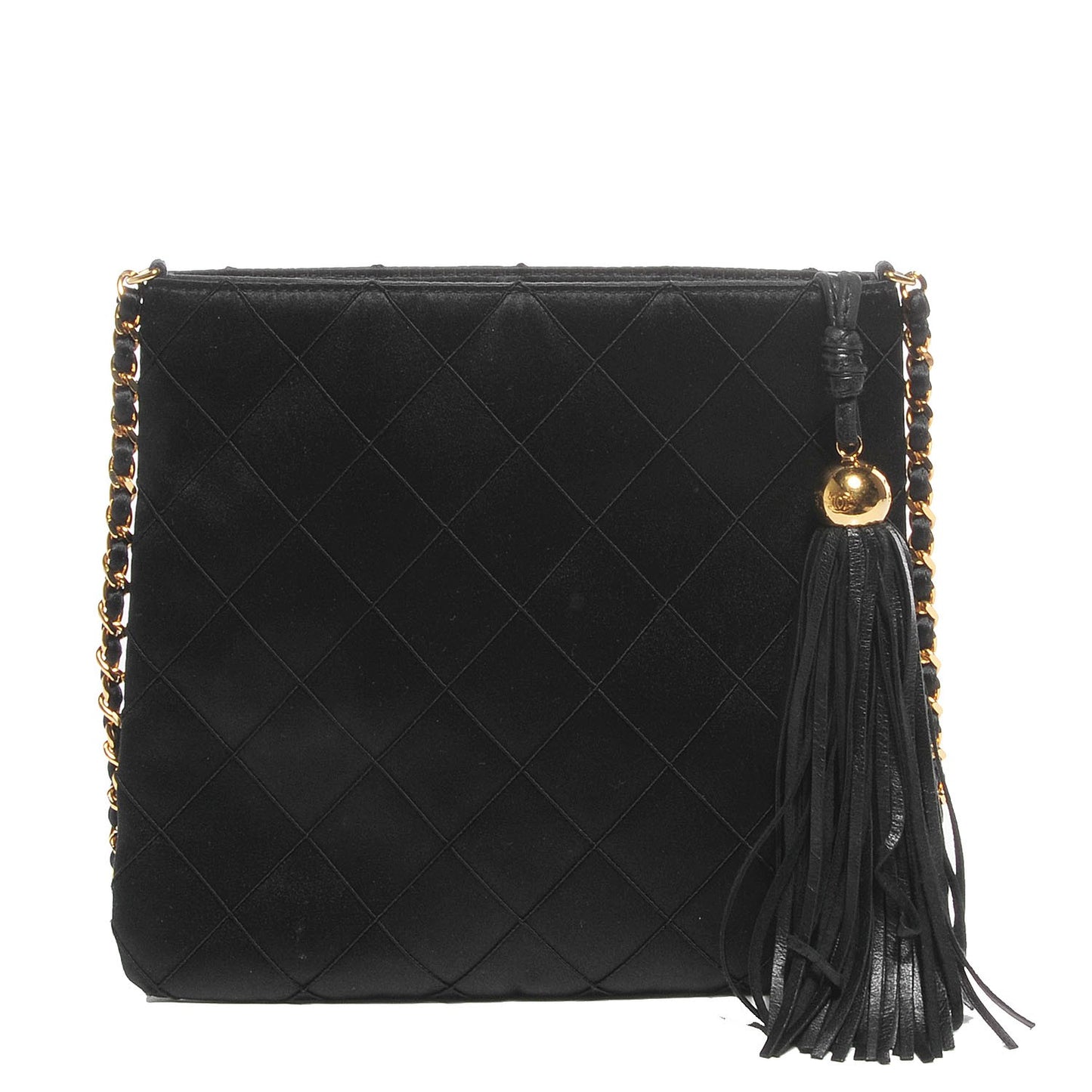 Satin Quilted Tassel Evening Bag Black