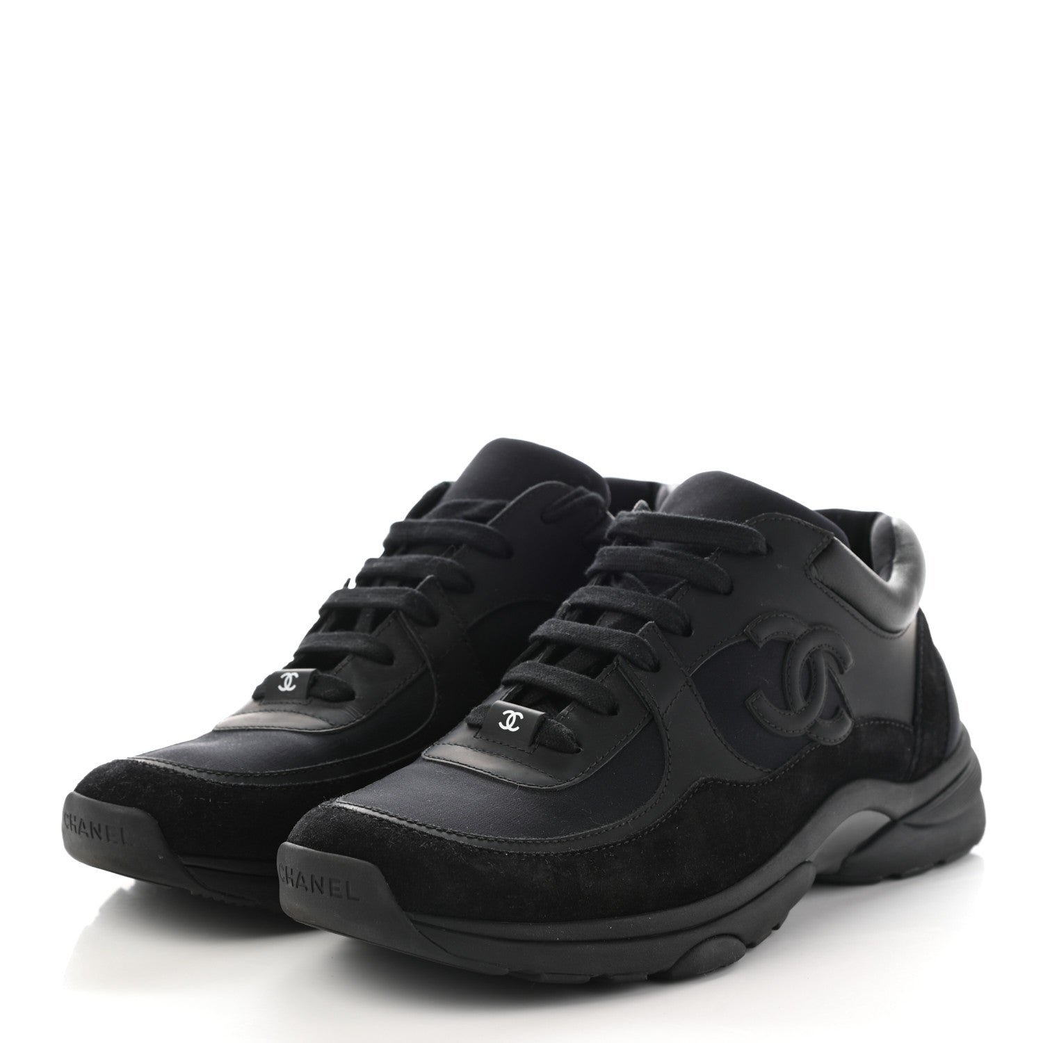 Chanel Toile Suede Calfskin CC Sneakers 40.5 Black 3 of 10