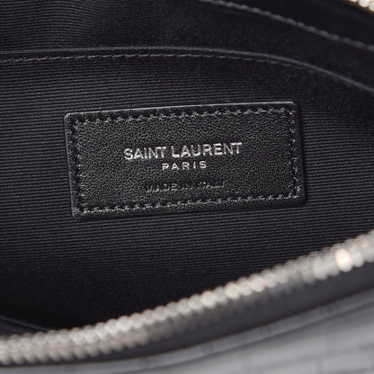 Saint Laurent Calfskin Crocodile Embossed Monogram Zip Pouch Black 6 of 8