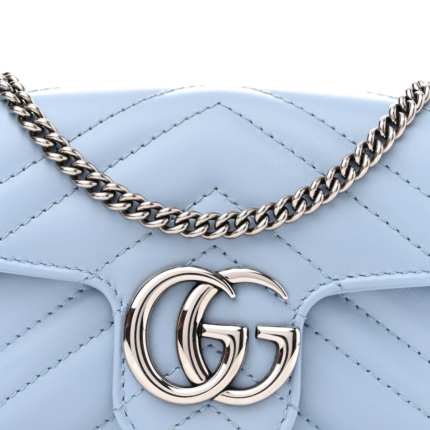 Gucci Calfskin Matelasse Super Mini GG Marmont Shoulder Bag Porcelain Light Blue 8 of 10