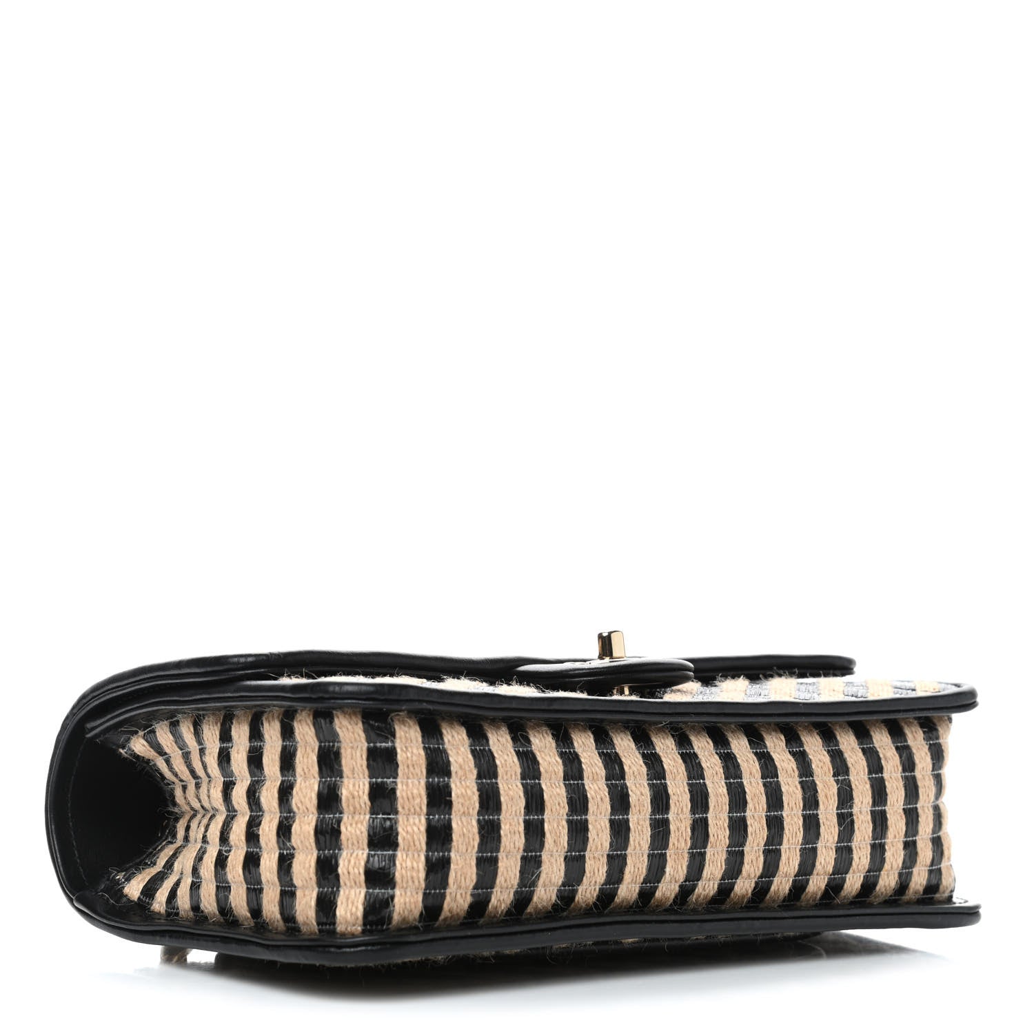 Chanel Raffia Jute Striped Medium Single Flap Black Beige 5 of 8