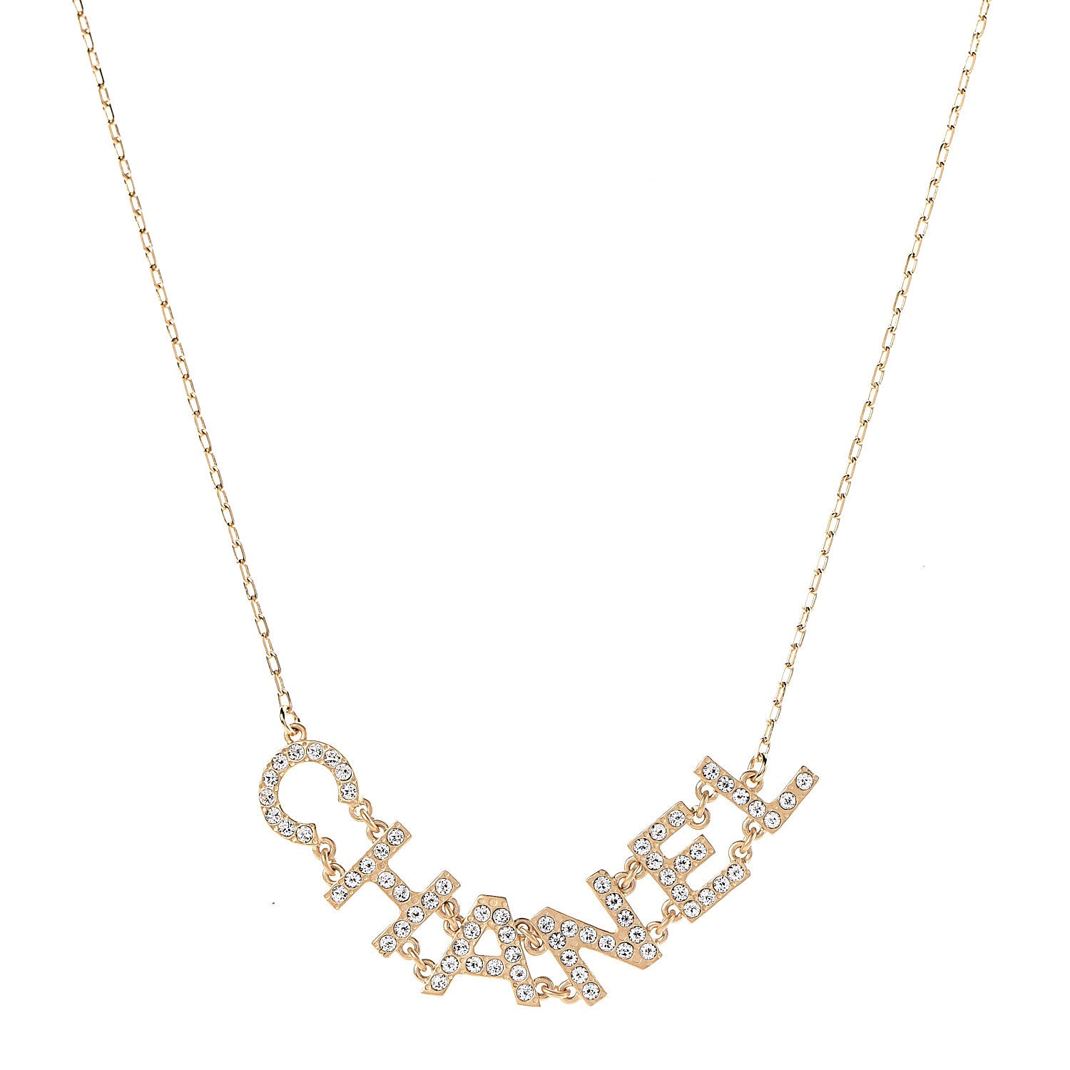 Chanel Metal Crystal 90's Icon Logo Necklace Gold 1 of 5