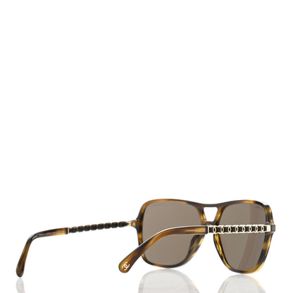 Chanel Metal Calfskin CC Chain Pilot Sunglasses 5439-Q Green Tortoise 4 of 8
