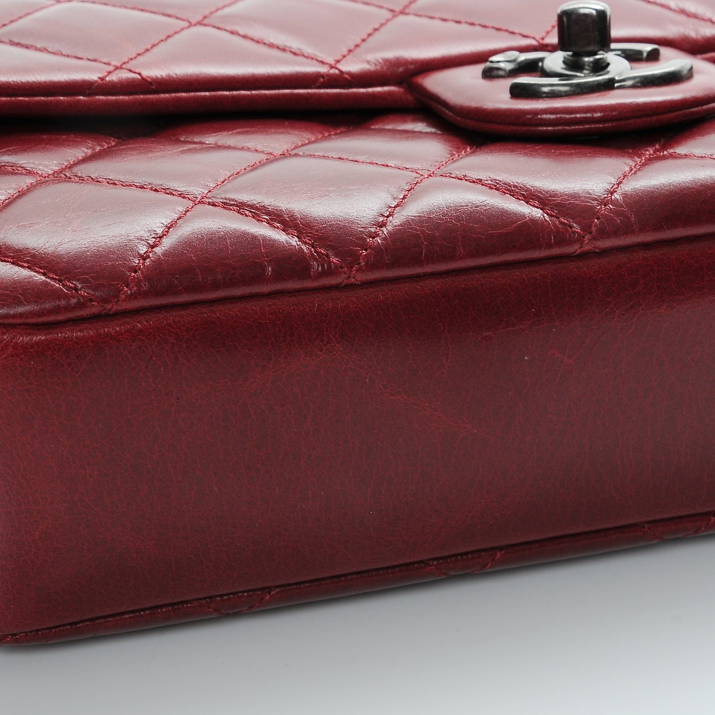 Glazed Calfskin Quilted Medium Duo Color Flap Dark Red