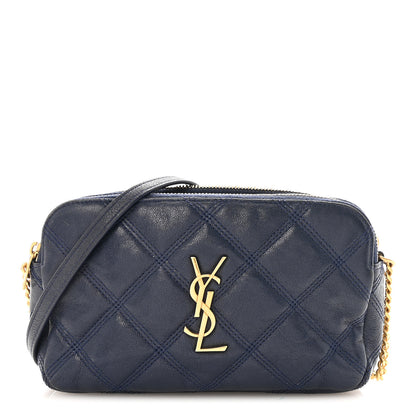 Saint Laurent Grained Lambskin Quilted Mini Becky Double Zip Bag Blue Charron 1 of 10