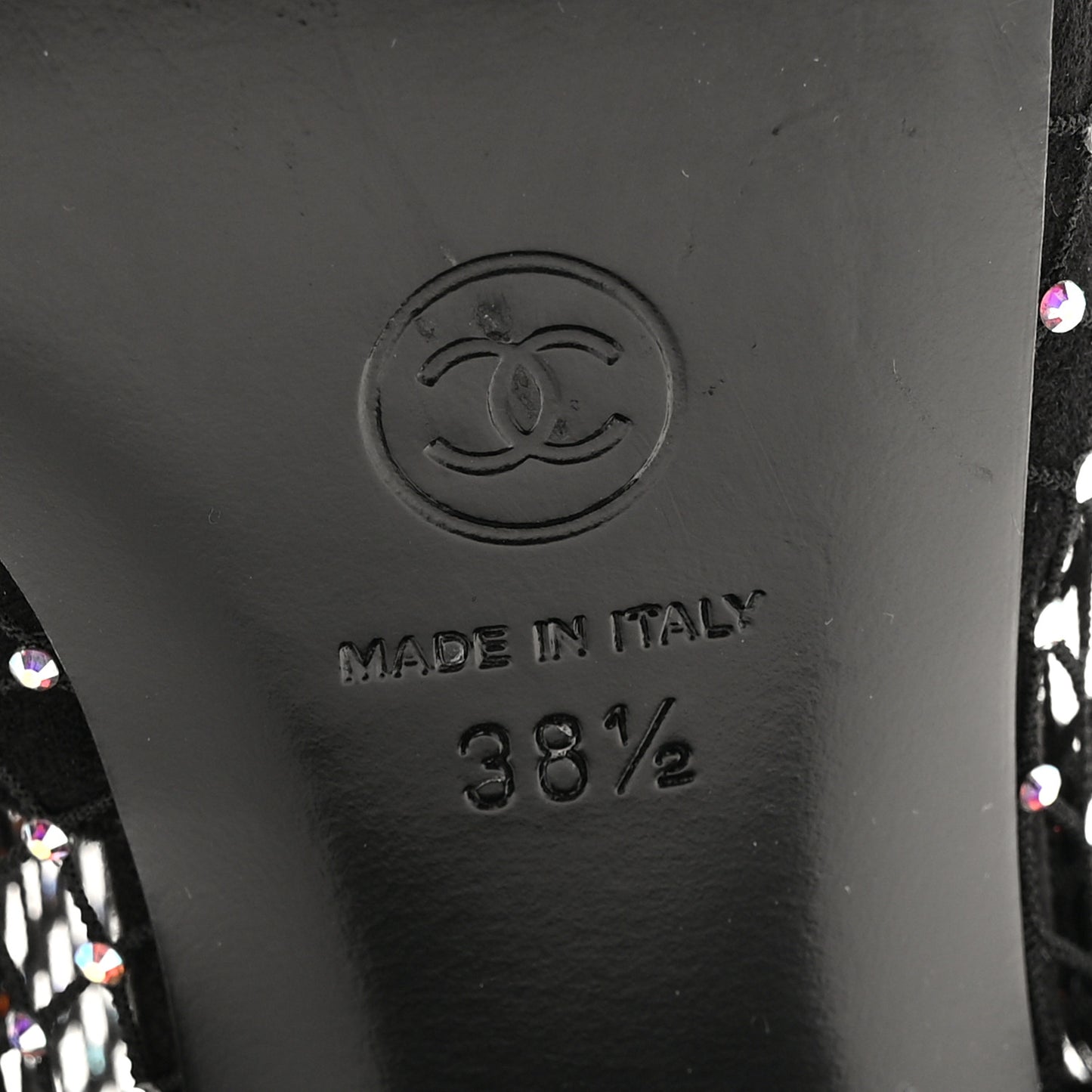 Mesh Crystal Patent CC Bow High Boots 38.5 Black