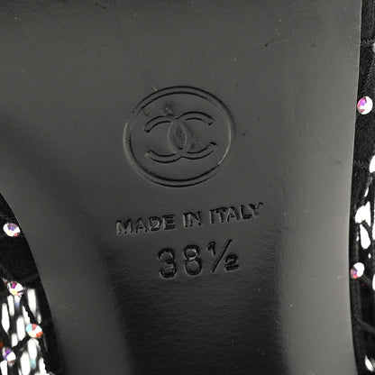 Chanel Mesh Crystal Patent CC Bow High Boots 38.5 Black 7 of 8