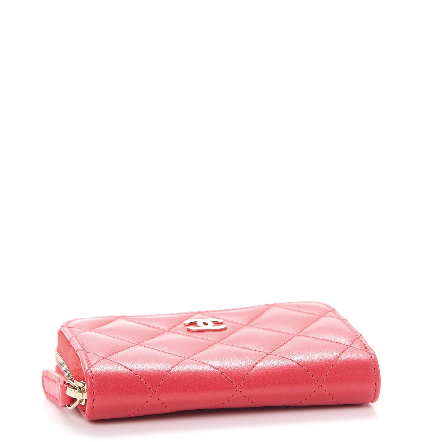 Chanel Lambskin Quilted Zip Around Coin Purse Wallet Light Red 4 of 8