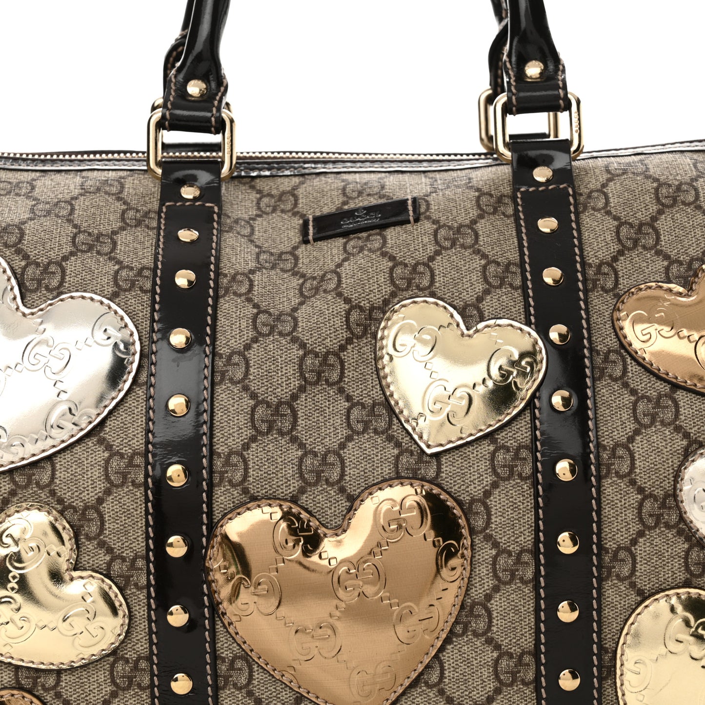 Monogram Guccissima Hearts Studded Medium Joy Boston Dark Brown