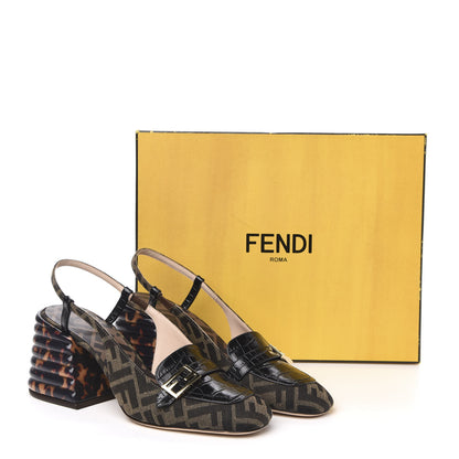 Fendi Jacquard Calfskin FF Tortoise Promenade Slingback Loafer Pumps 39 Tobacco 8 of 8