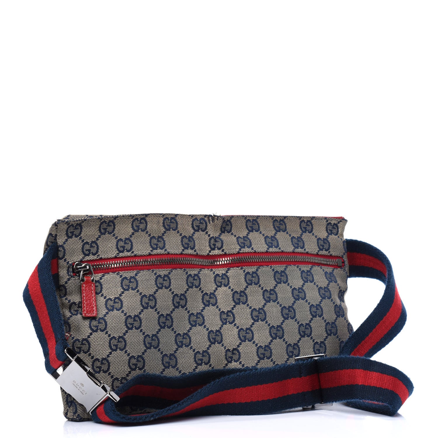 Gucci GG Monogram Web Double Pocket Belt Bag Navy Red 3 of 5