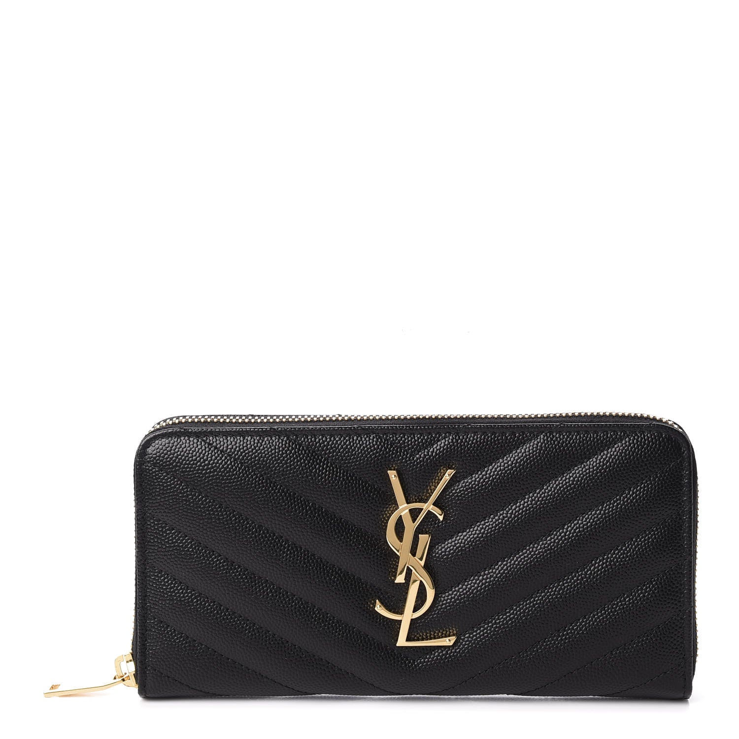 Saint Laurent Grain De Poudre Matelasse Chevron Monogram Zip Around Wallet Black 1 of 9