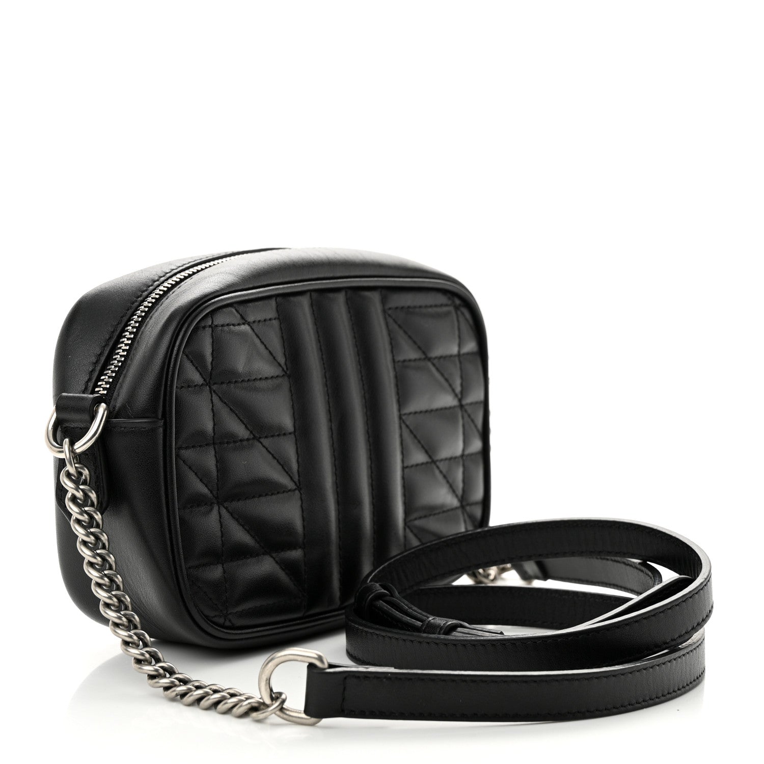 Gucci Calfskin Matelasse Aria Mini GG Marmont Chain Shoulder Bag Black 3 of 10