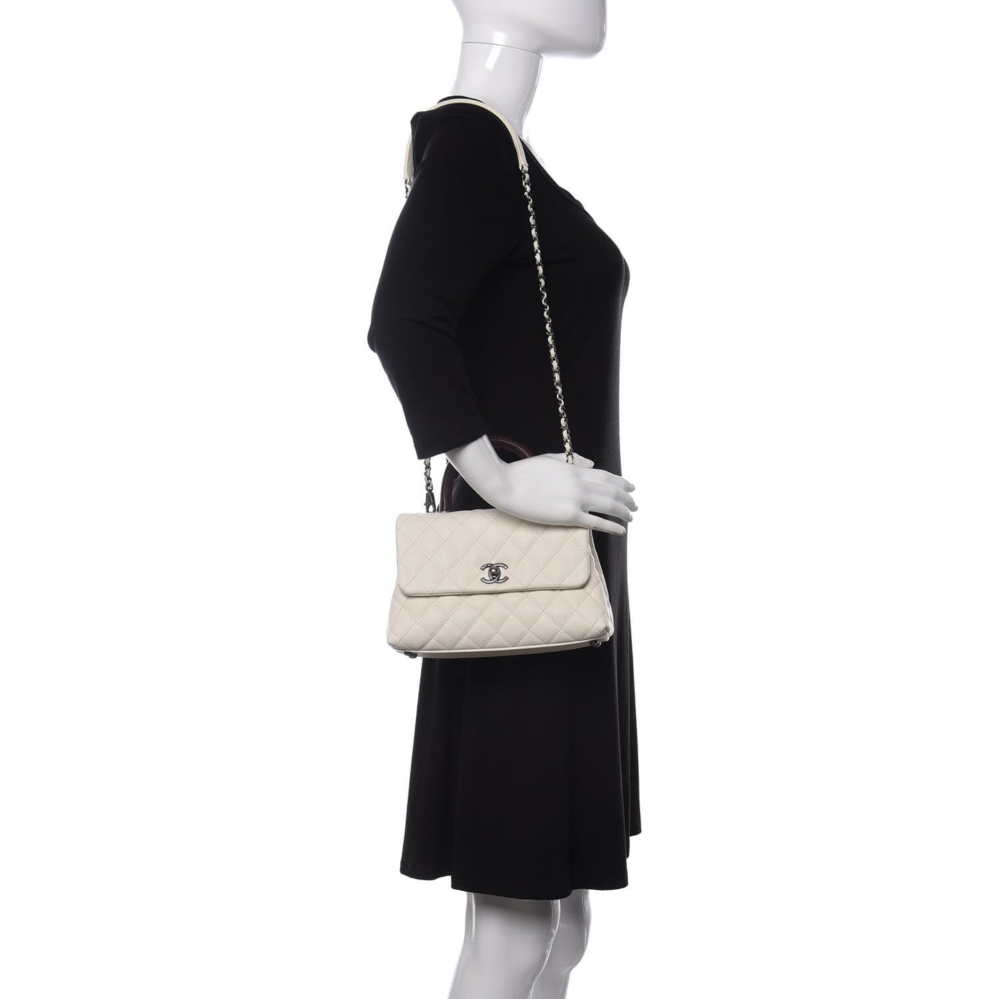 Caviar Lizard Quilted Mini Coco Handle Flap White