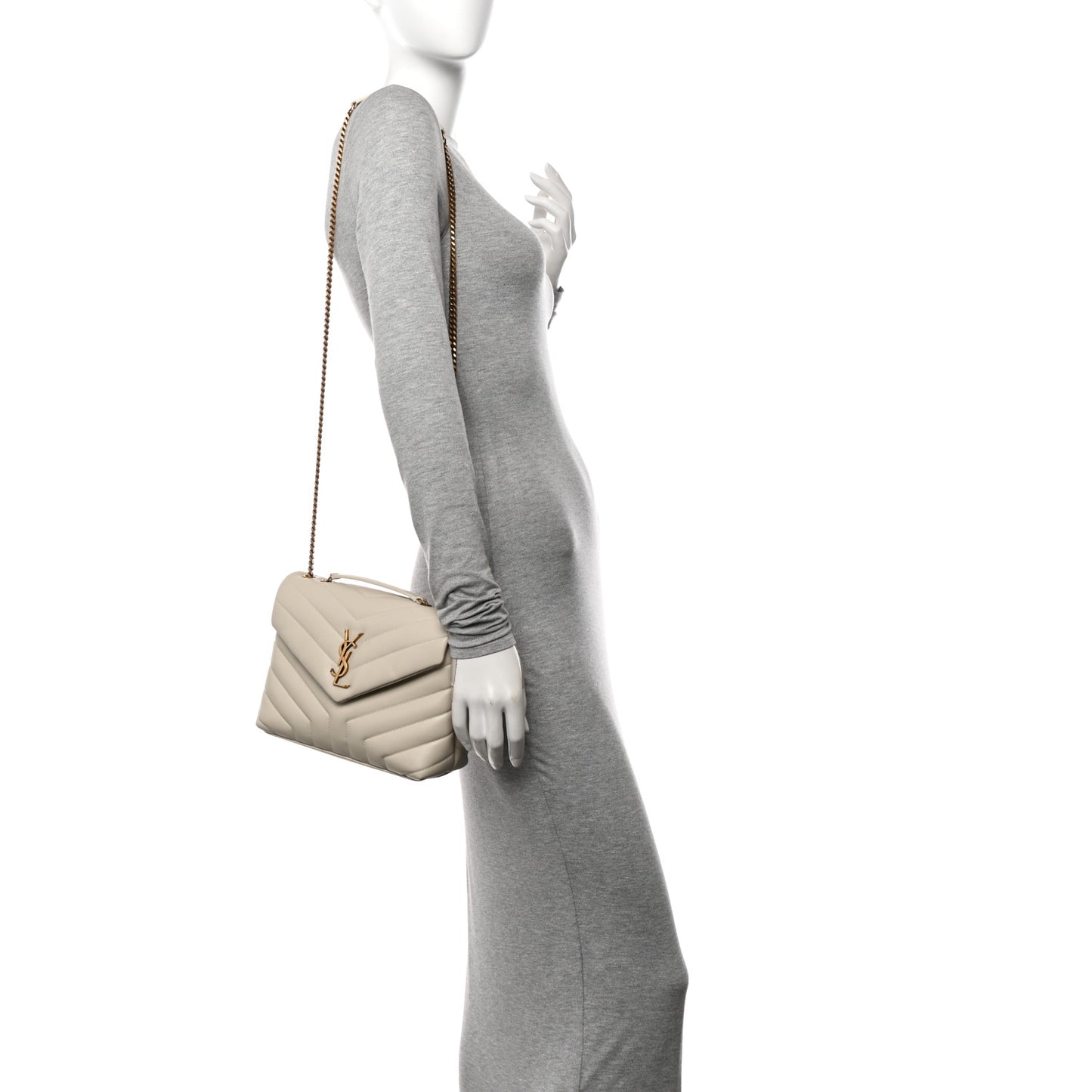 Calfskin Y Quilted Monogram Small Loulou Chain Satchel Crema Soft