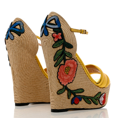 Gucci Metallic Nappa Ophelia Espadrille Platform Wedge Sandals 38 Oro Vecchio 4 of 14