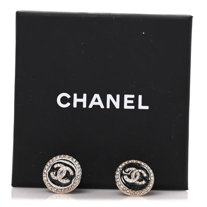 Chanel Glitter Enamel Crystal CC Stud Earrings Black Gold 5 of 5