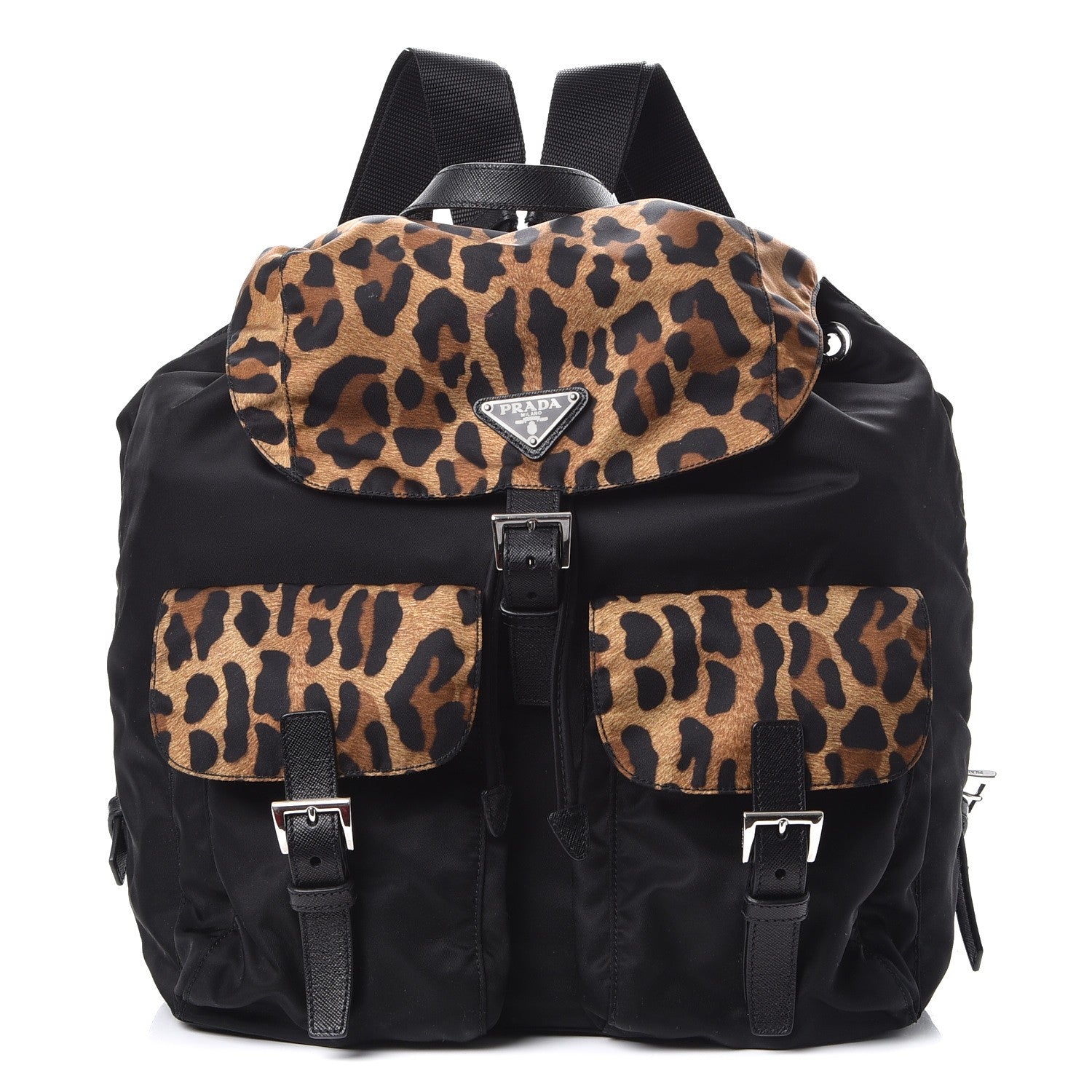 Prada Tessuto Nylon Leopard Print Backpack Black Miele 1 of 8