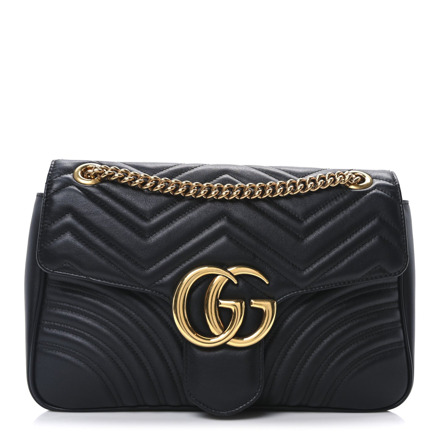 Calfskin Matelasse Medium GG Marmont Shoulder Bag Black