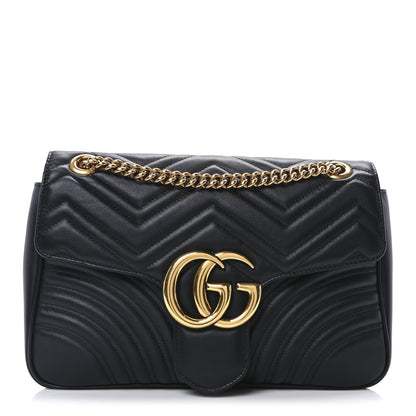 Gucci Calfskin Matelasse Medium GG Marmont Shoulder Bag Black 1 of 10