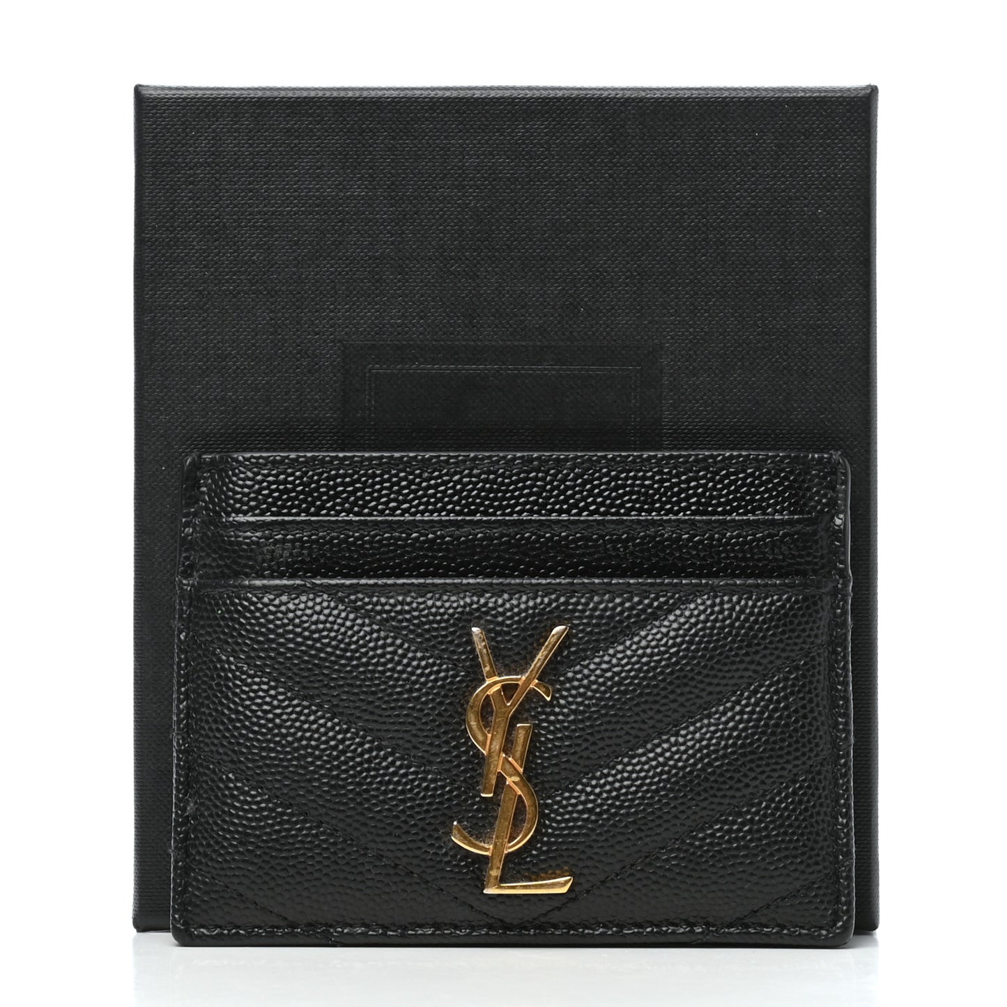 Grain De Poudre Matelasse Chevron Monogram Credit Card Case Black