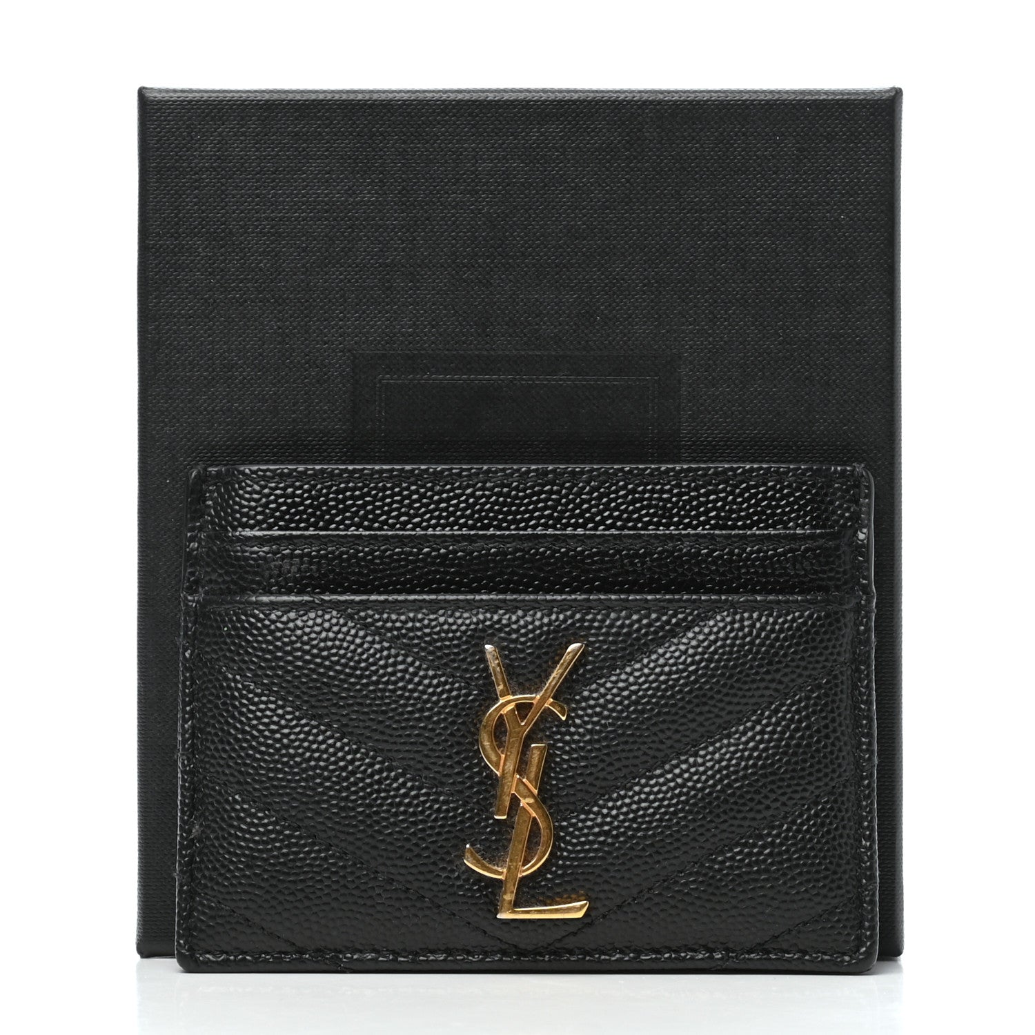 Saint Laurent Grain De Poudre Matelasse Chevron Monogram Credit Card Case Black 8 of 8