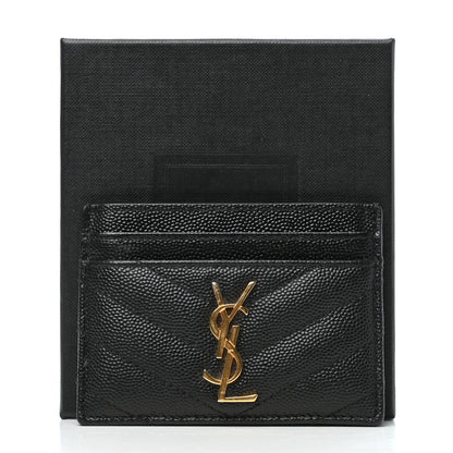 Saint Laurent Grain De Poudre Matelasse Chevron Monogram Credit Card Case Black 8 of 8