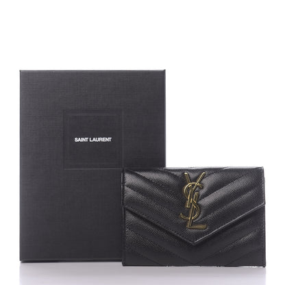 Saint Laurent Grain De Poudre Matelasse Chevron Small Monogram Envelope Wallet Black 10 of 10