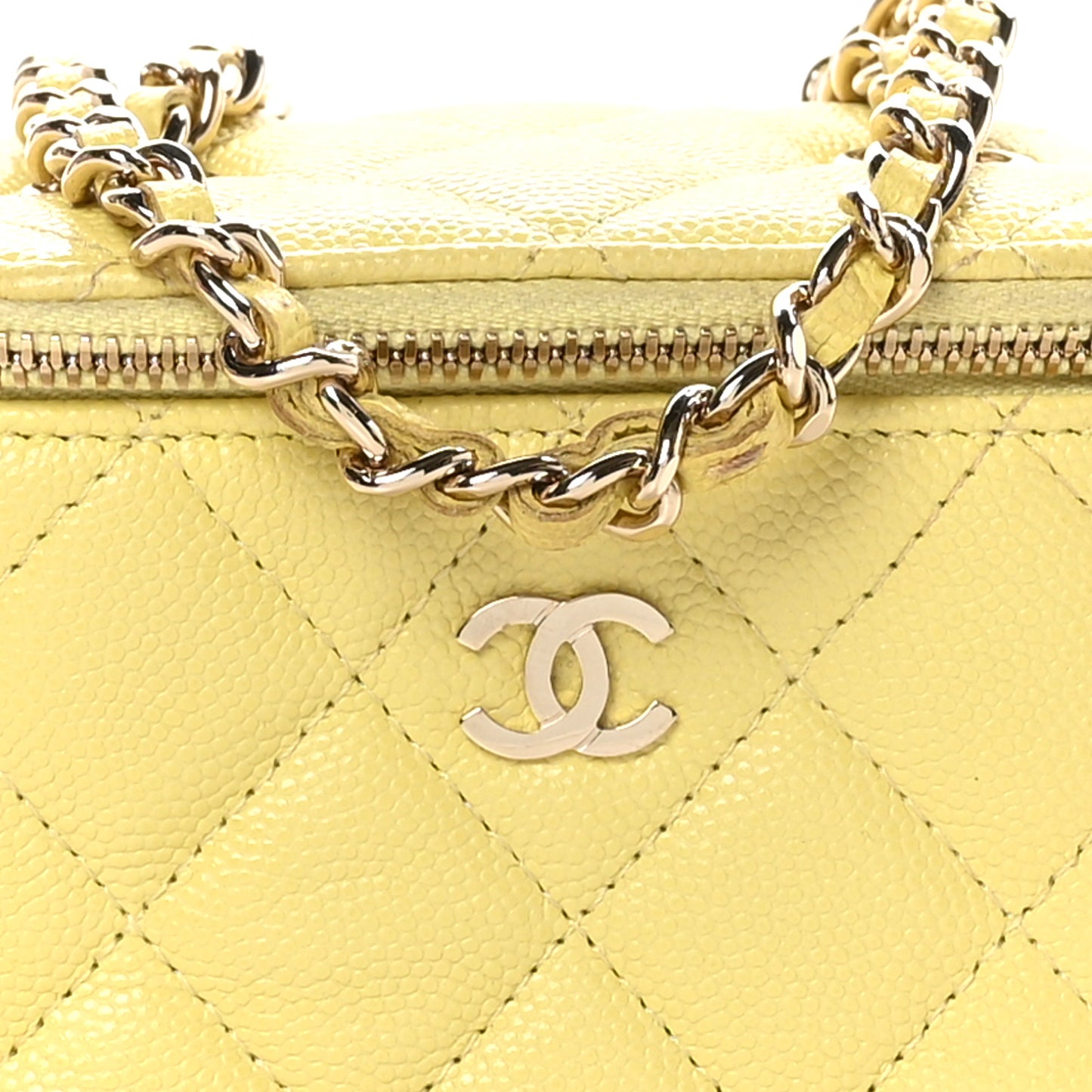 Caviar Quilted Mini Vanity Case With Chain Yellow