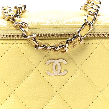 Chanel Caviar Quilted Mini Vanity Case With Chain Yellow 7 of 12