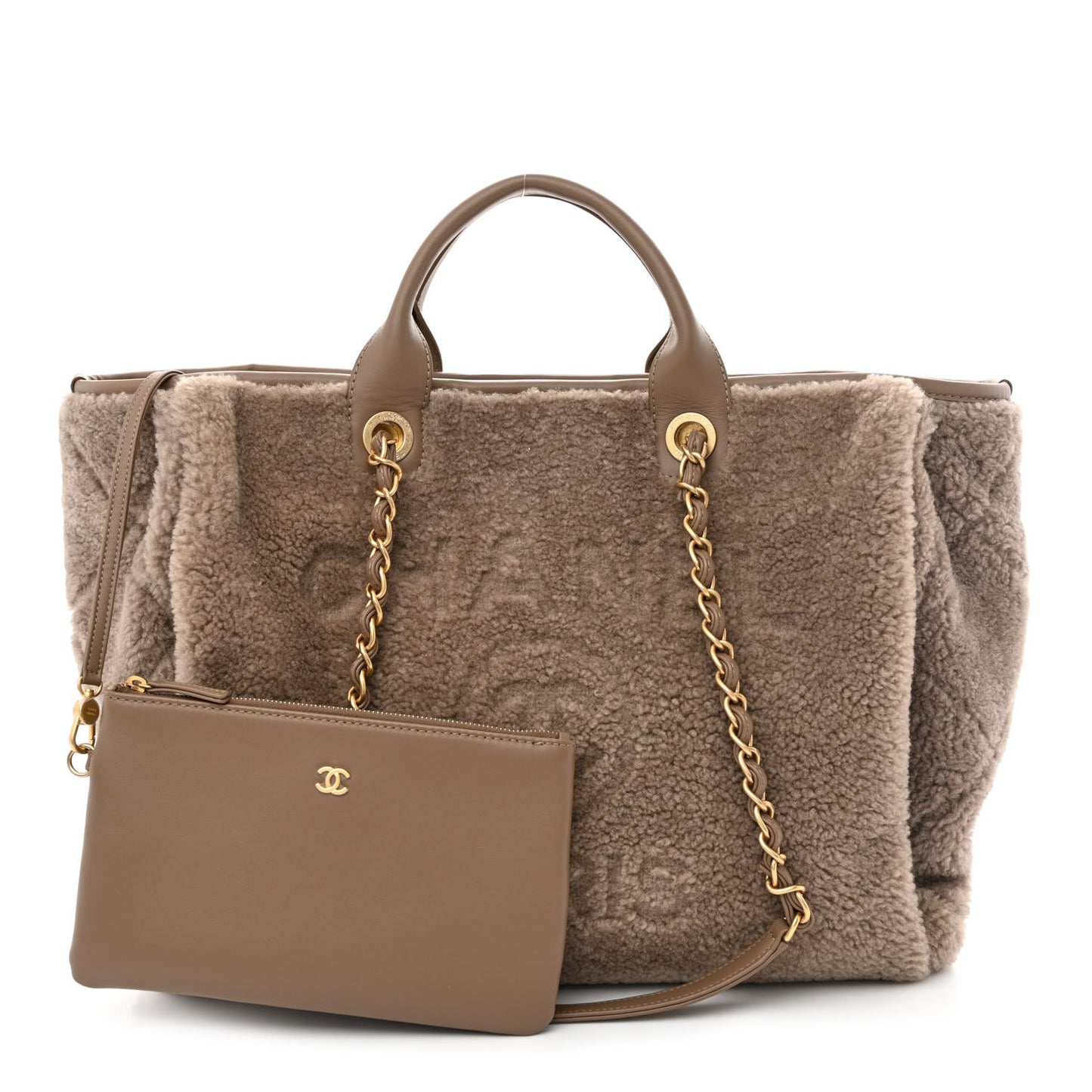Shearling Lambskin Medium Deauville Tote Brown