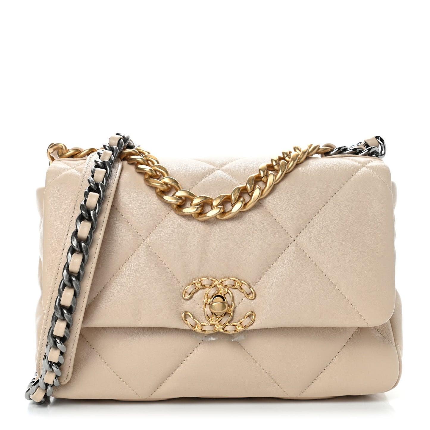 Goatskin Quilted Medium Chanel 19 Flap Beige